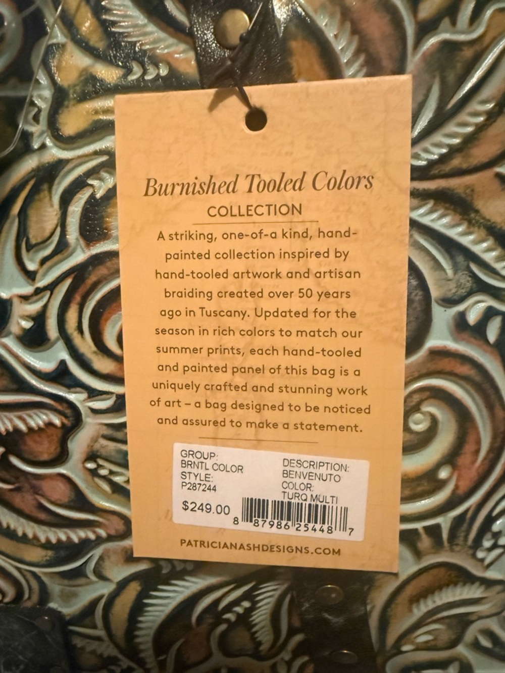 Patricia Nash Tooled Leather Tote Bag - Floral Scroll - Picture 3 of 5